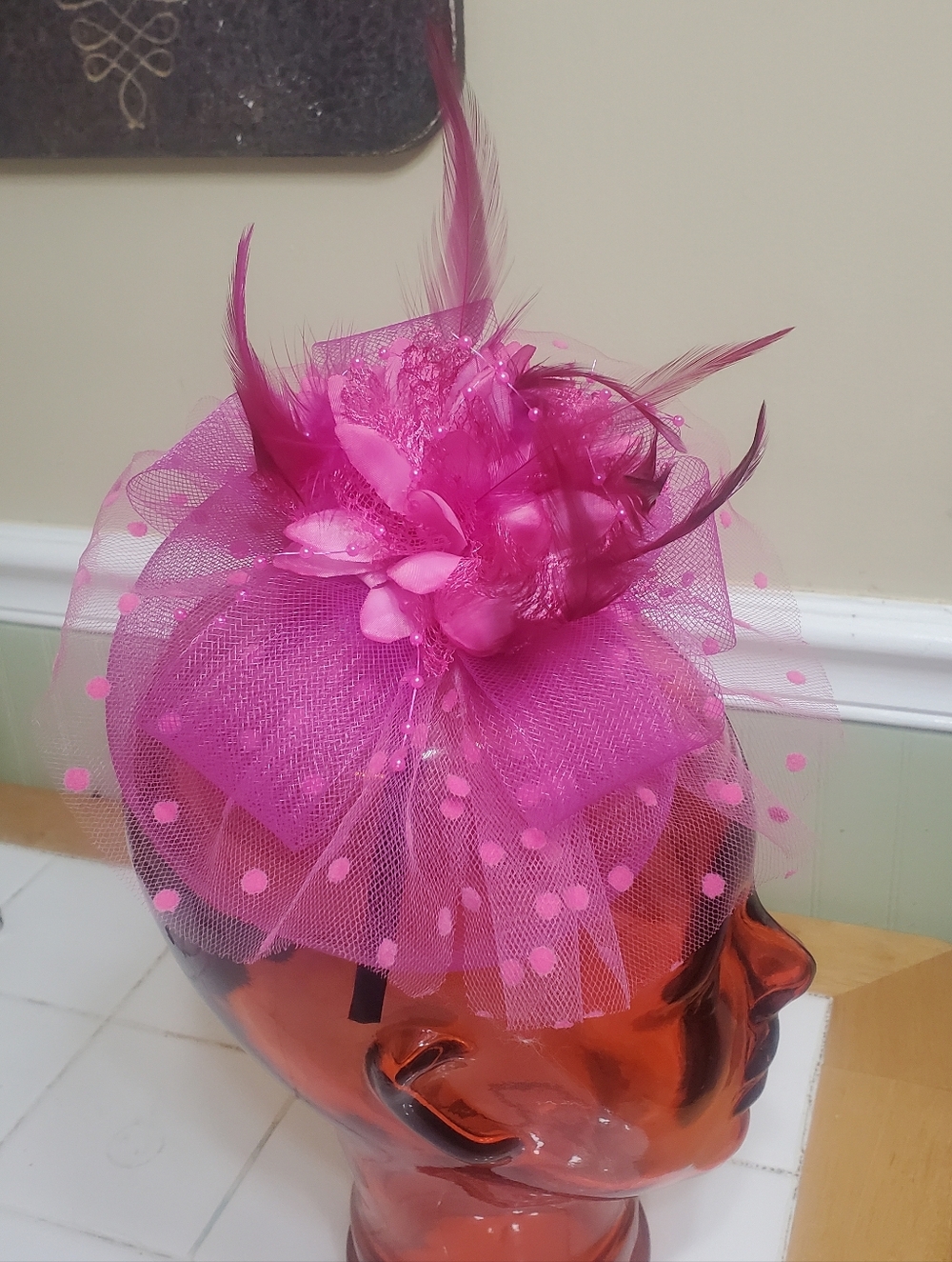 Magenta Feathered Fascinator Headpiece